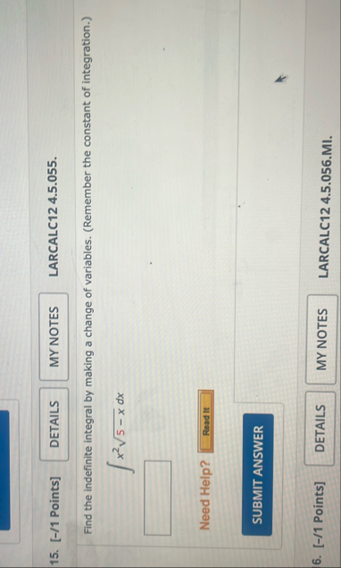 [ - / 1 Points ] LARCALC 1 2 4 . 5 . 0 5 5 . Find