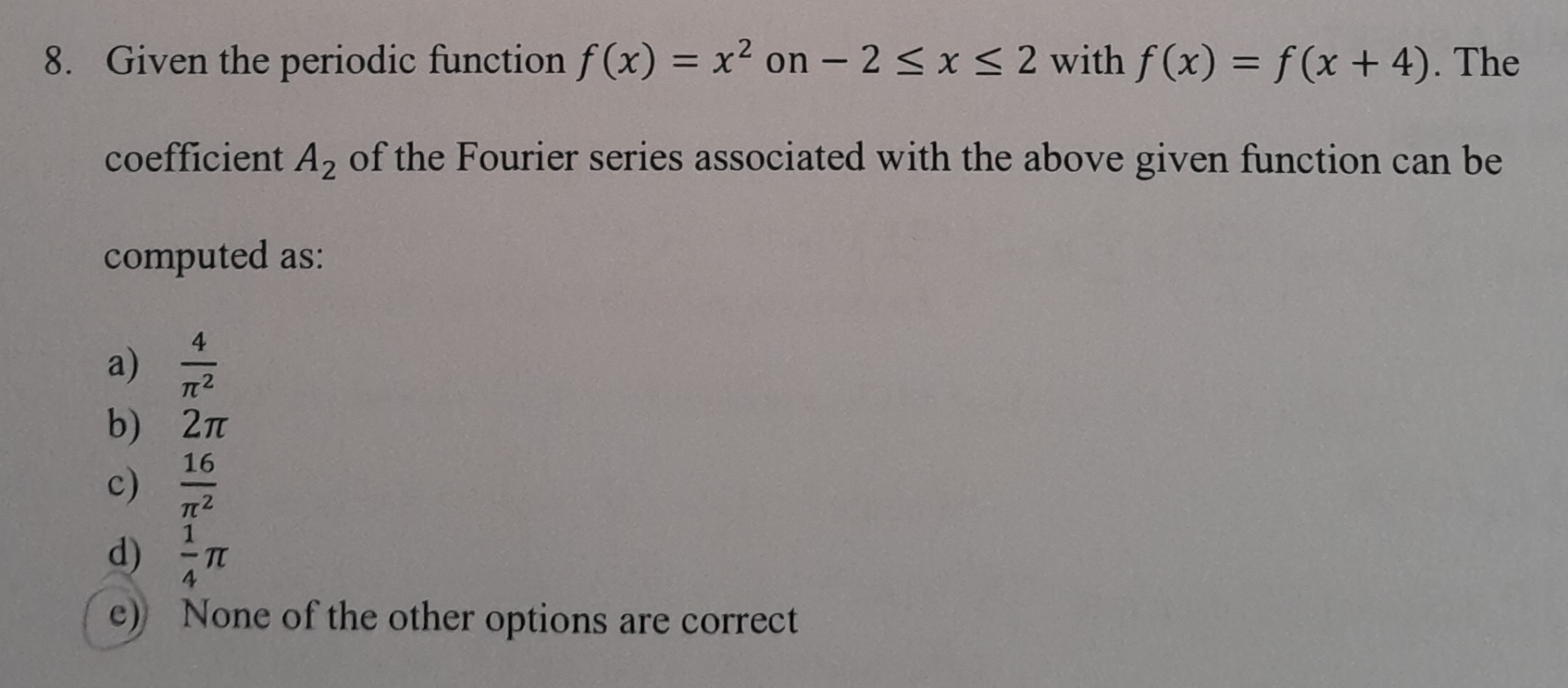 Given the periodic function f ( x ) = x 2 on - 2