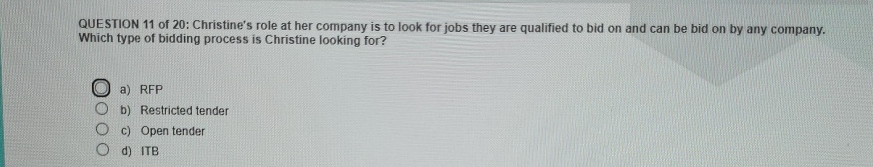 QUESTION 1 1 of 2 0 : Christine's role at her