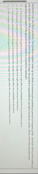 Aardvark Corp. has three products. Two products