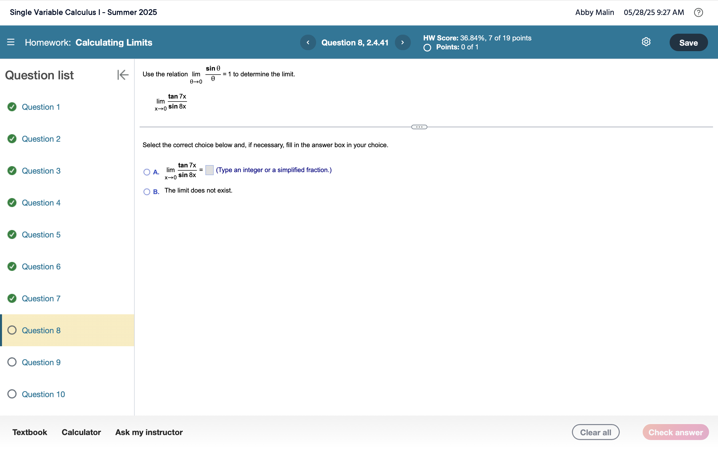 Use the relation lim 0 s i n = 1 t o determine