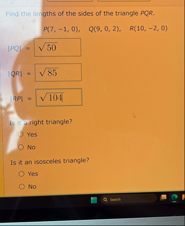 Find the lengths of the sides of the triangle P Q