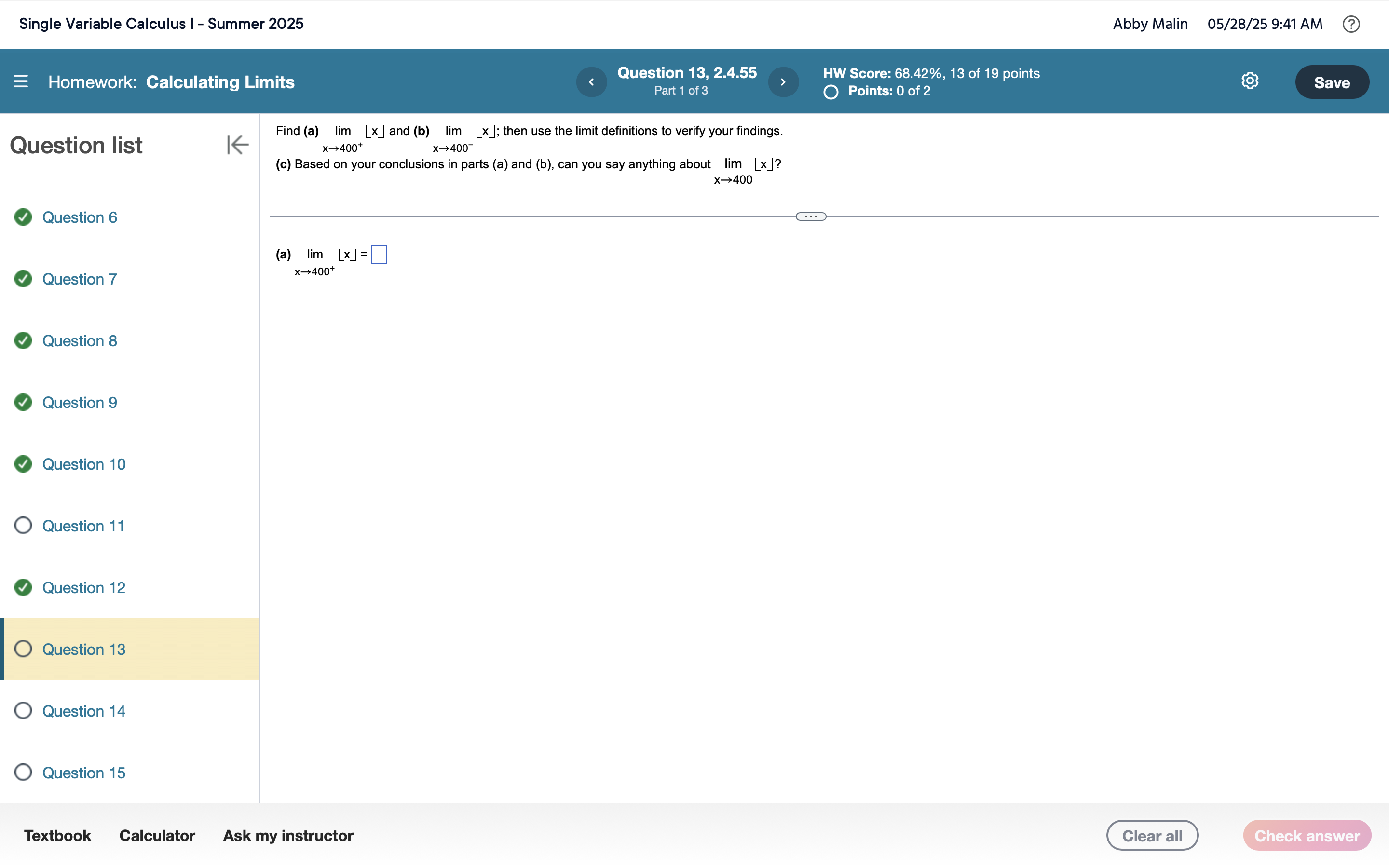Find ( a ) lim x 4 0 0 + | ? ? x ? ? | and ( b )
