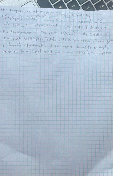 The temperature at the perit ( x , y , z ) is