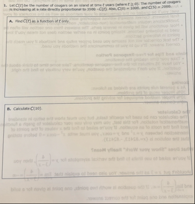 Let C ( t ) be the number of cougars on an island