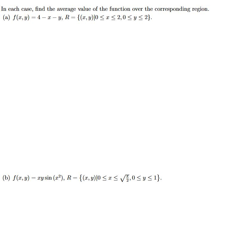 I n each case, find the average value o f the
