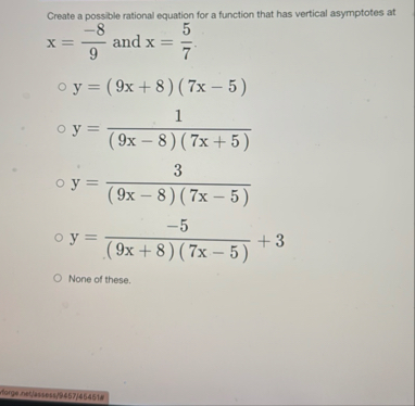 Create a possible rational equation for a