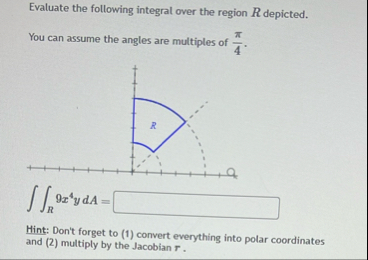 Evaluate the following integral over the region R