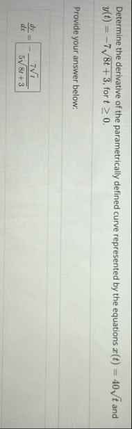 Determine the derivative of the parametrically