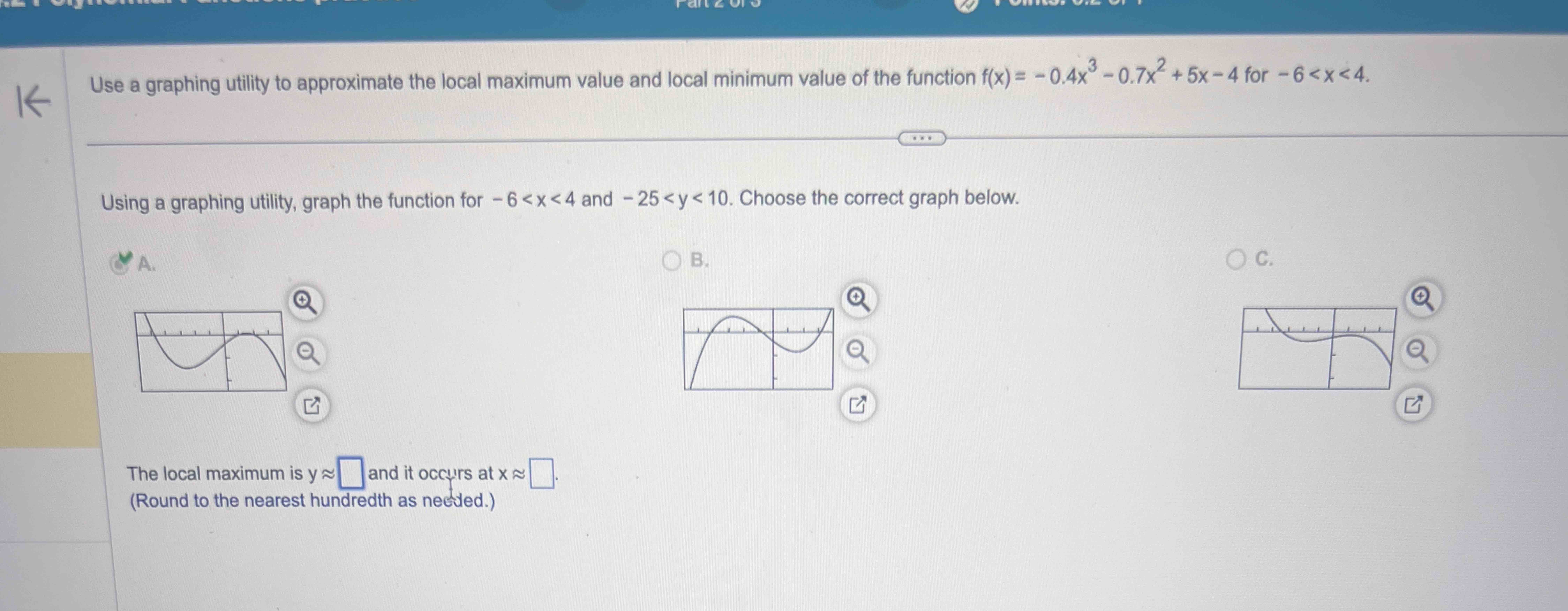 Use a graphing utility t o approximate the local