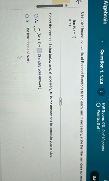Algebraic Question 1 , 1 . 2 . 9 HW Score: 0 % ,