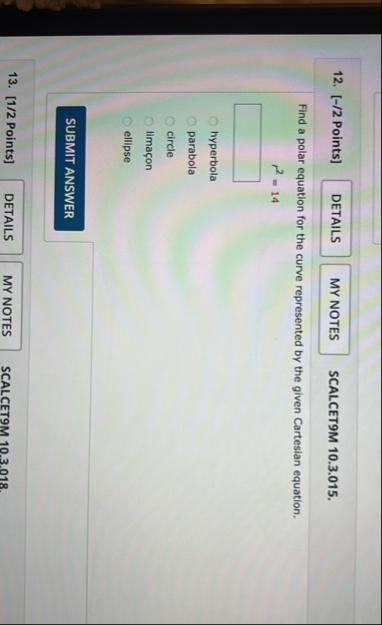 [ - / 2 Points ] SCALCET 9 M 1 0 . 3 . 0 1 5 .