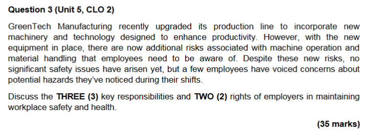 Question 3 ( Unit 5 , CLO 2 ) GreenTech