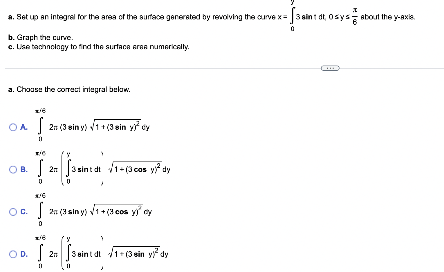 a . Set u p a n integral for the area o f the