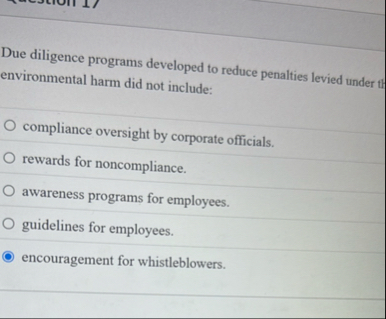 Due diligence programs developed to reduce