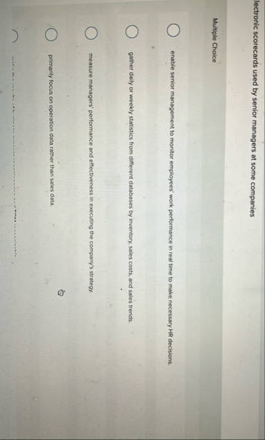 lectronic scorecards used by senior managers at