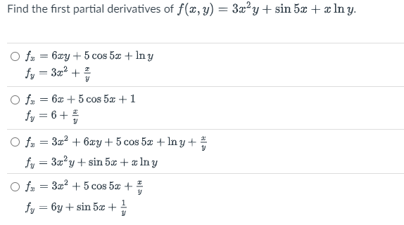 Find the first partial derivatives o f f ( x , y