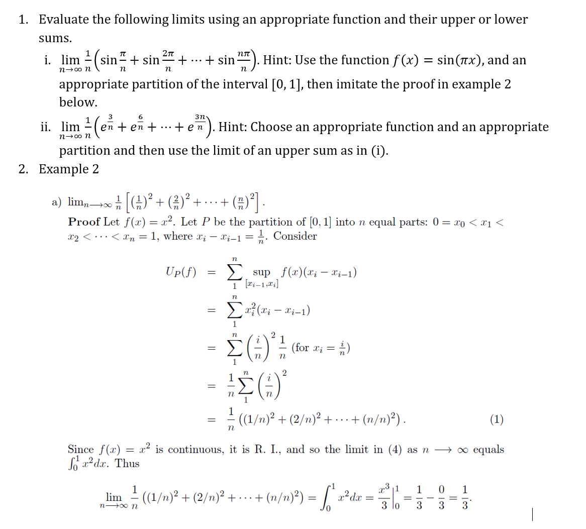 a lim n 1 n [ ( 1 n ) 2 + ( 2 n ) 2 + cdots + ( n