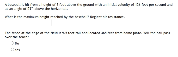 A baseball is hit from a height of 3 feet above