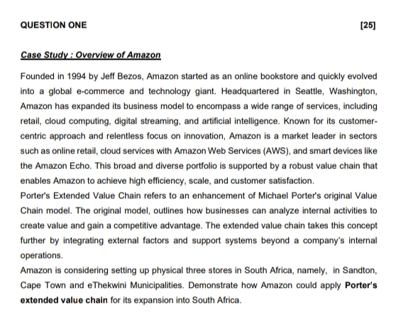 QUESTION ONE [ 2 5 ] Case Study: Overview of