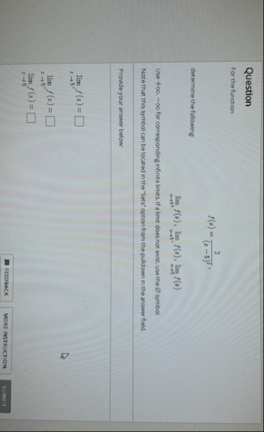 Question For thefunction f ( x ) = 2 ( x - 5 ) 3