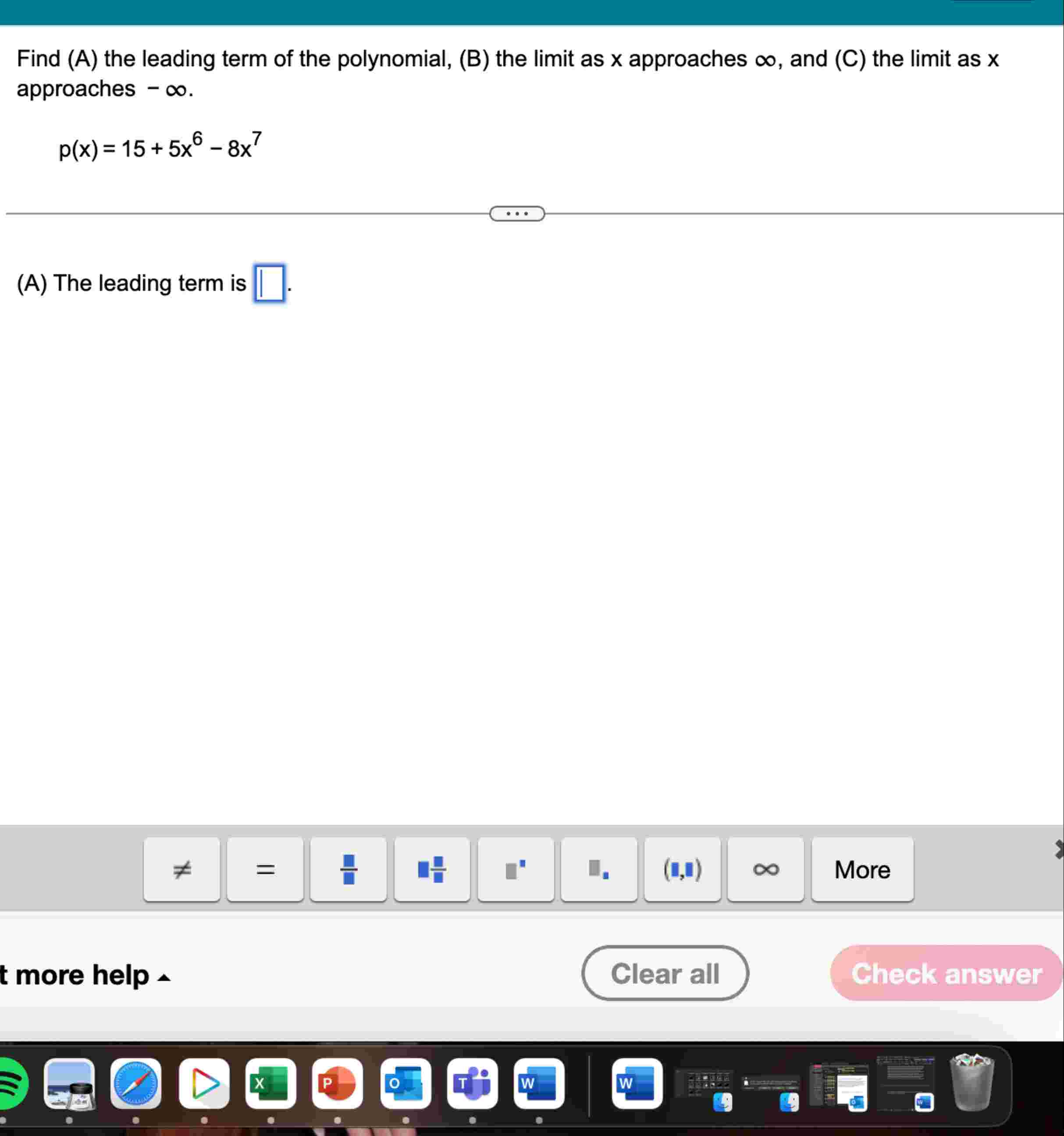Find ( A ) the leading term o f the polynomial, (