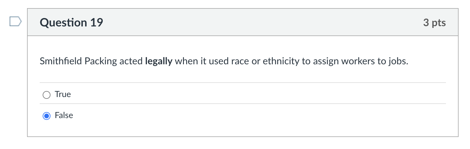 Question 1 9 Smithfield Packing acted legally