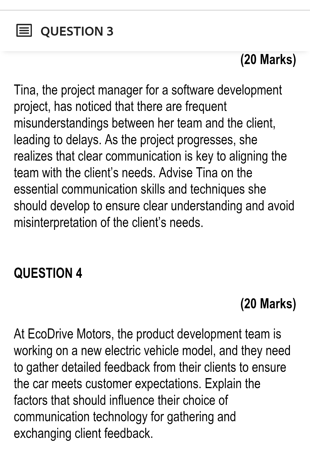 QUESTION 3 ( 2 0 Marks ) Tina , the project