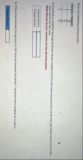 Given the following demand data, \ table [ [