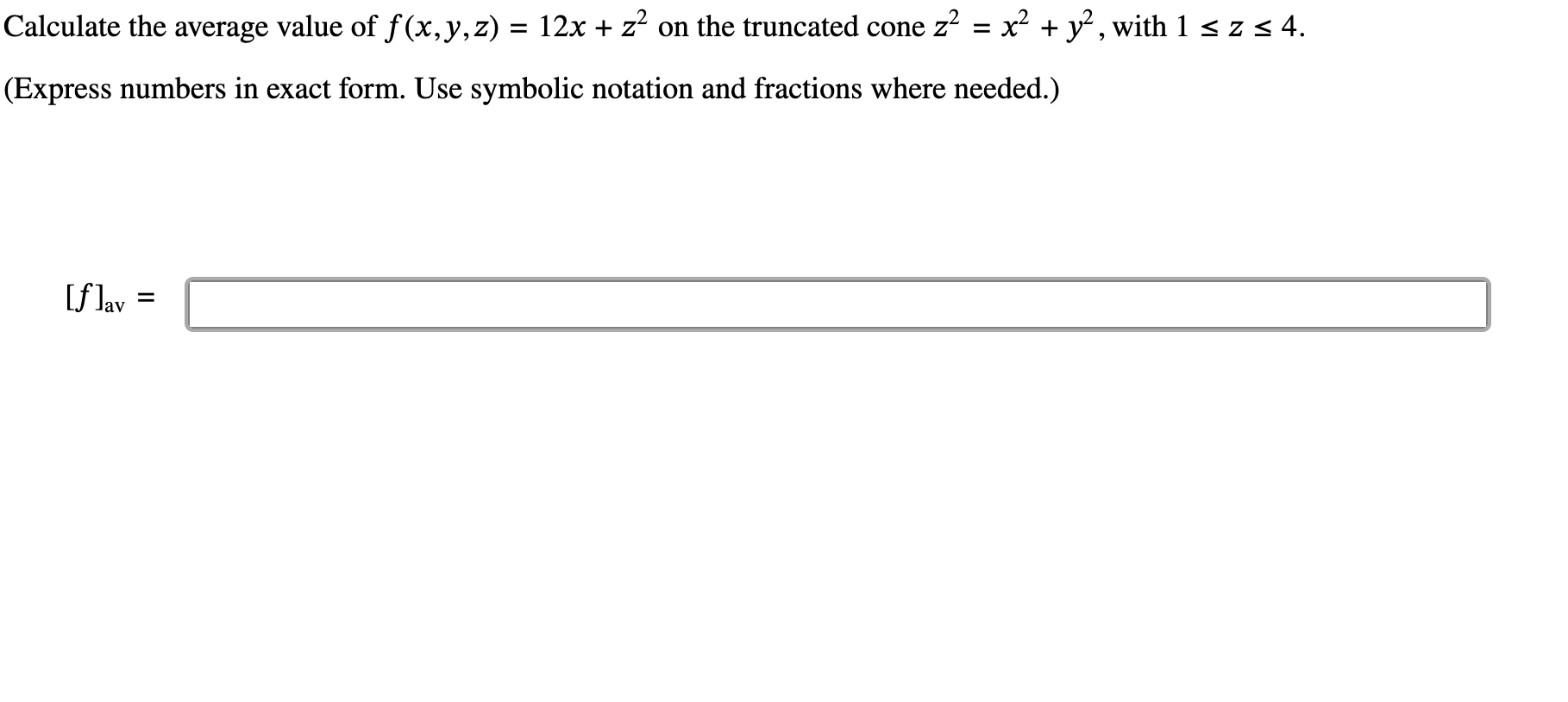 Calculate the average value o f f ( x , y , z ) =