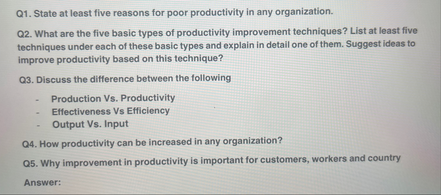 Q 1 . State at least five reasons for poor
