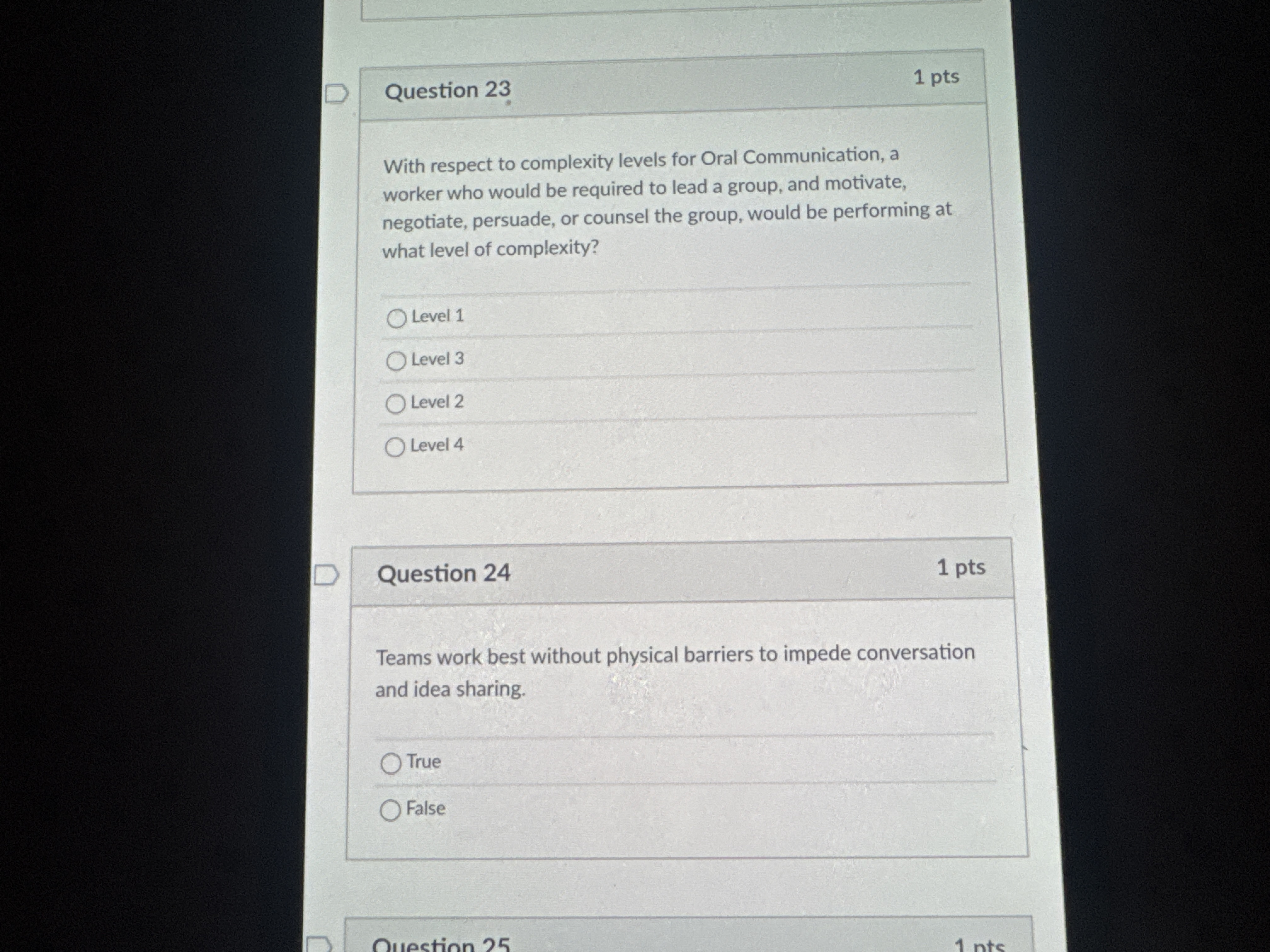 Question 2 3 1 pts With respect to complexity