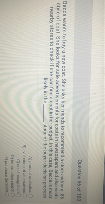 Question 8 6 of 1 0 0 Becca wants to buy a new