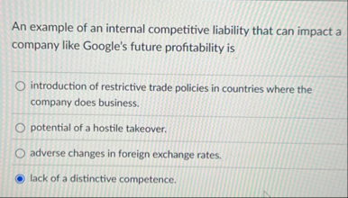 An example of an internal competitive liability