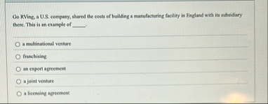 Go RVing, a U . S . company, shared the costs of