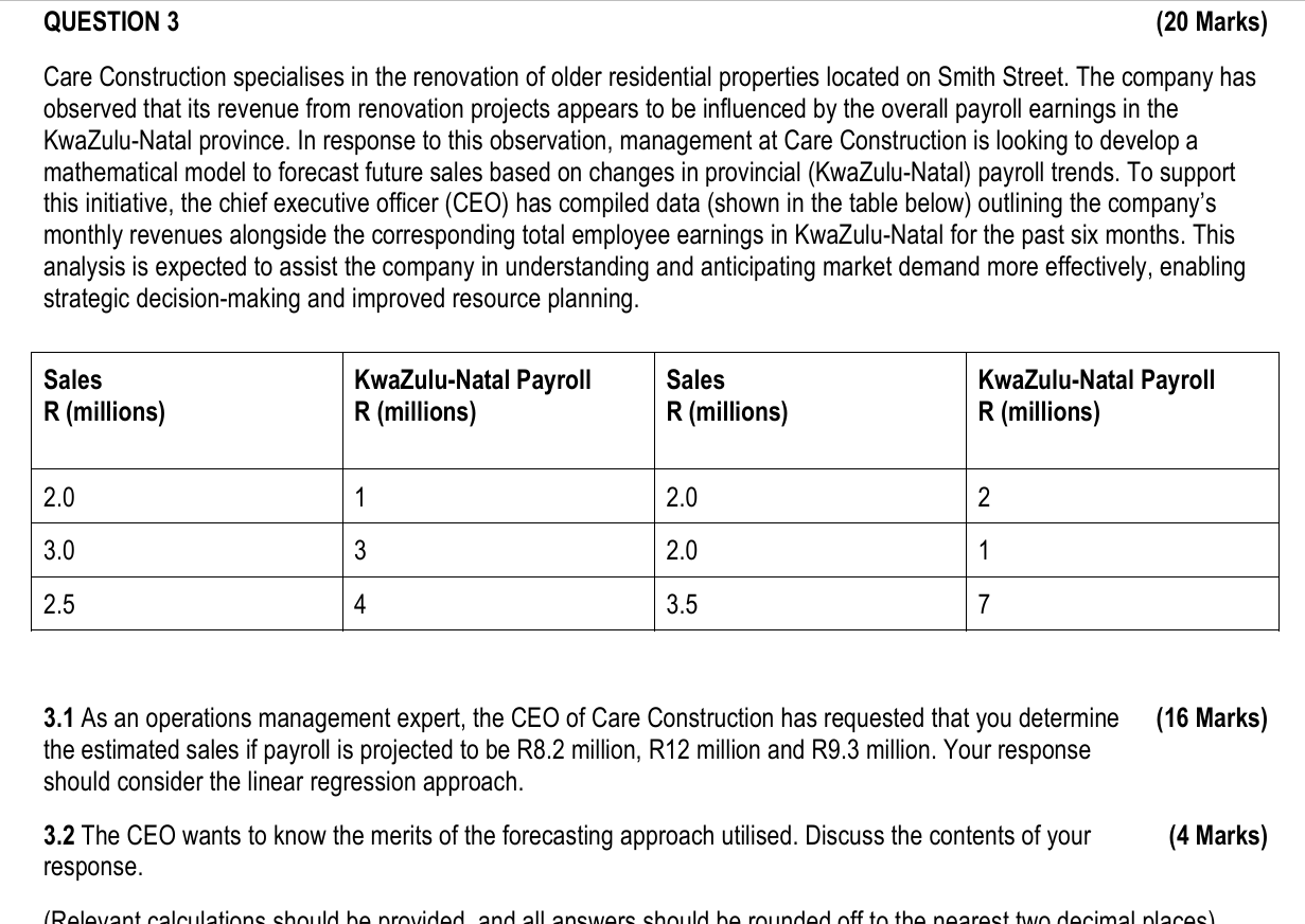 QUESTION 3 ( 2 0 Marks ) Care Construction