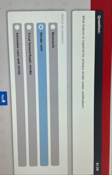 Question: 6 / 2 0 What feature is required for