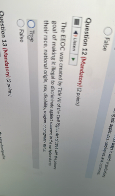 False Ways in which organizations Question 1 2 (