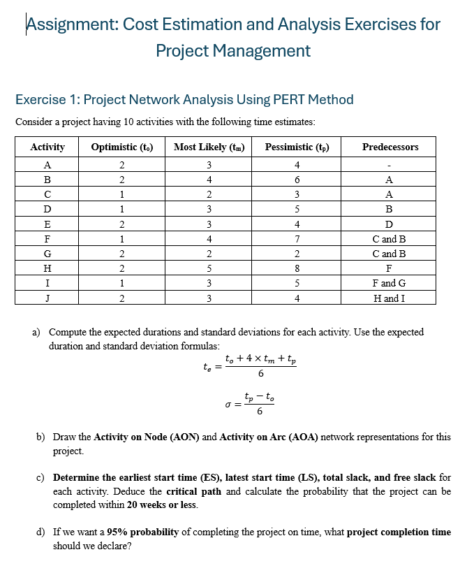 Assignment: Cost Estimation and Analysis