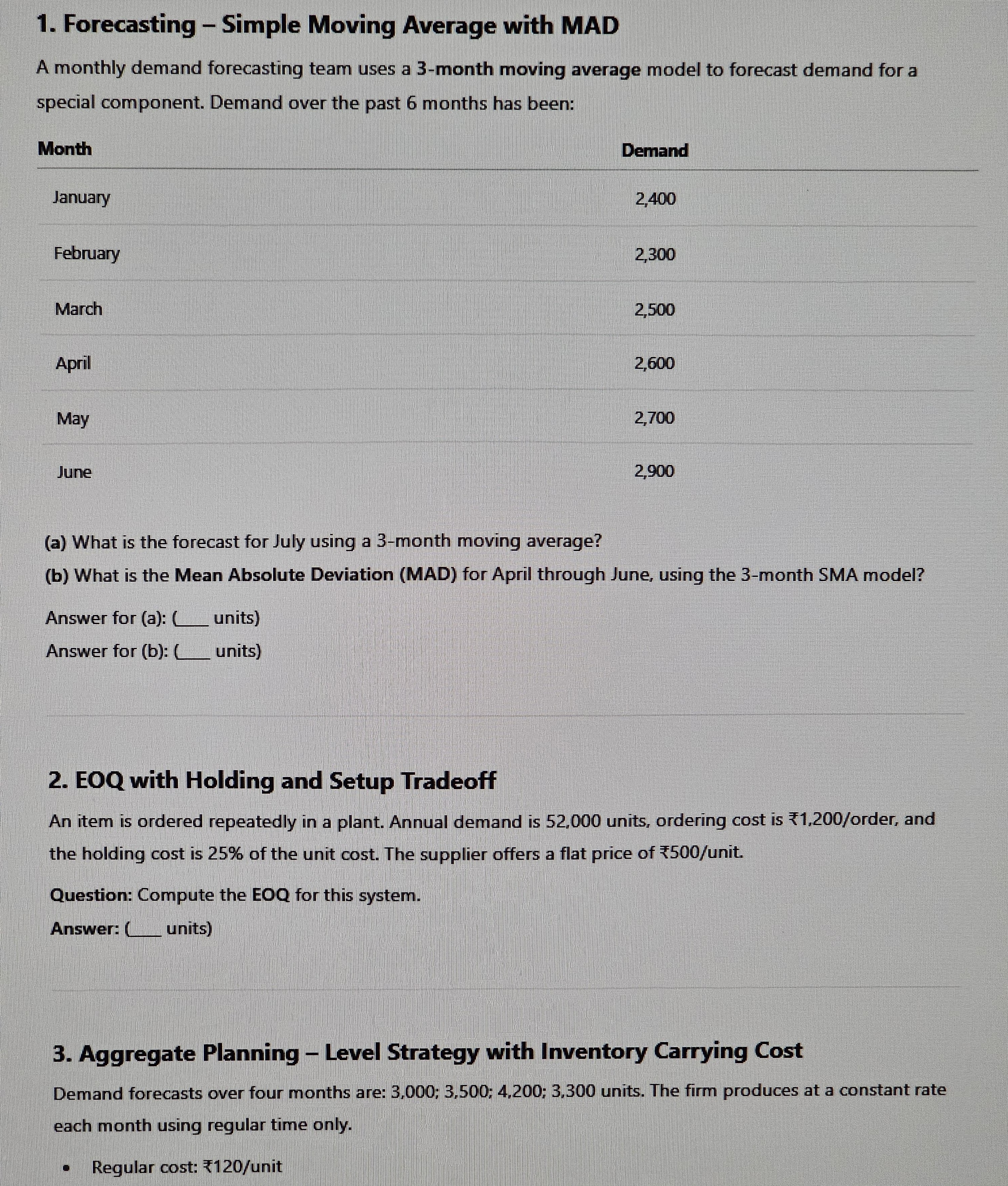 This problem set includes quantitative decision -