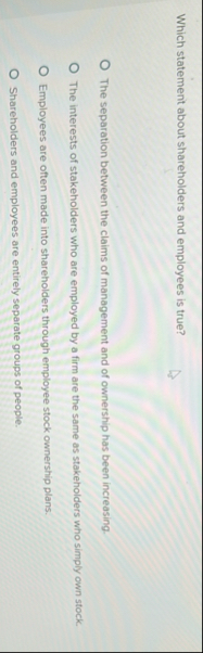 Which statement about shareholders and employees