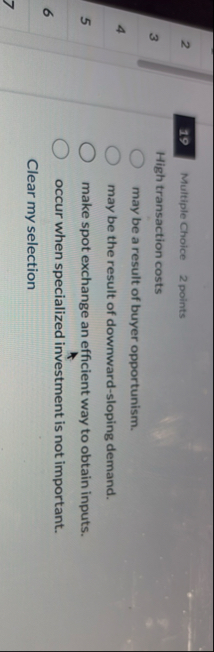 2 1 9 Multiple Choice 2 points 3 High transaction