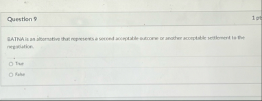 Question 9 BATNA is an alternative that