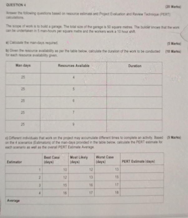 DUESTION 4 ( 2 0 Marks ) Answer the following