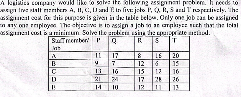 \ ( \ Lambda \ ) logistics company would like to
