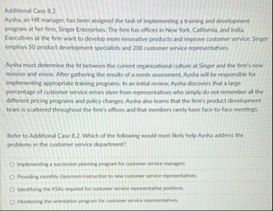 Additional Case 8 . 2 Aysha, an HR manager, has