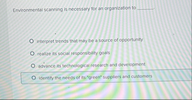 Environmental scanning is necessary for an