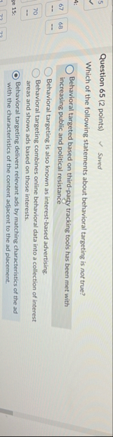 Question 6 5 ( 2 points ) Saved Which of the