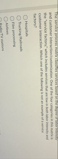 The service process matrix classifies services