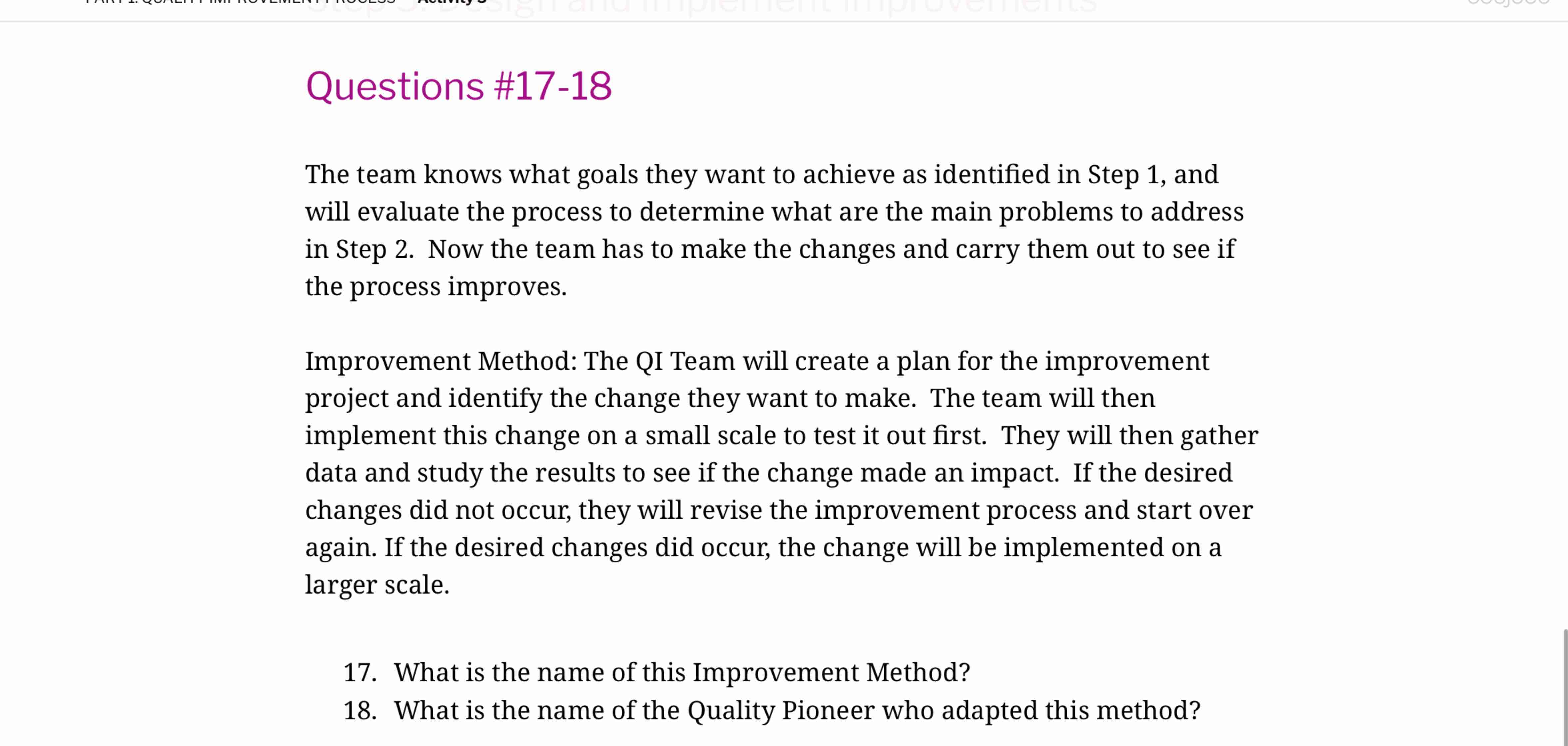 Questions \ # 1 7 - 1 8 The team knows what goals